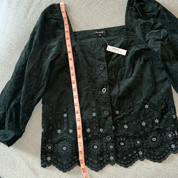 NWT Madewell Embroidered Eyelet Corduroy Tie-Sleeve Top - Picture 9 of 15